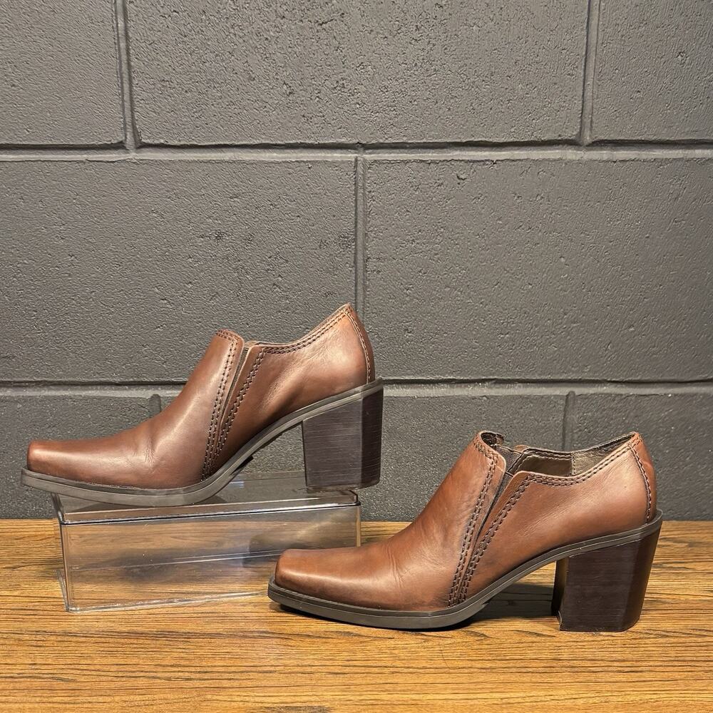 Vintage Y2K MIA Brown Leather Square Toe Ankle Boots Western Booties Womens 10